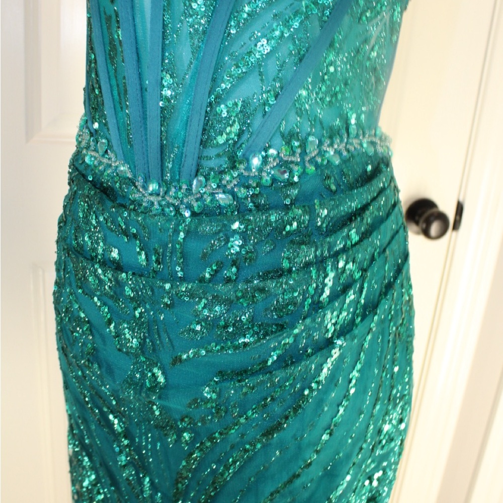 Sparkly Dark Teal Bodycon Corset Short Homecoming Dress With Sequins
Size 6 - Picture 15 of 16